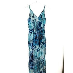 Pink Apple Vintage y2k Mixed Blue White Geo Print Maxi Sundress, Coastal beachy